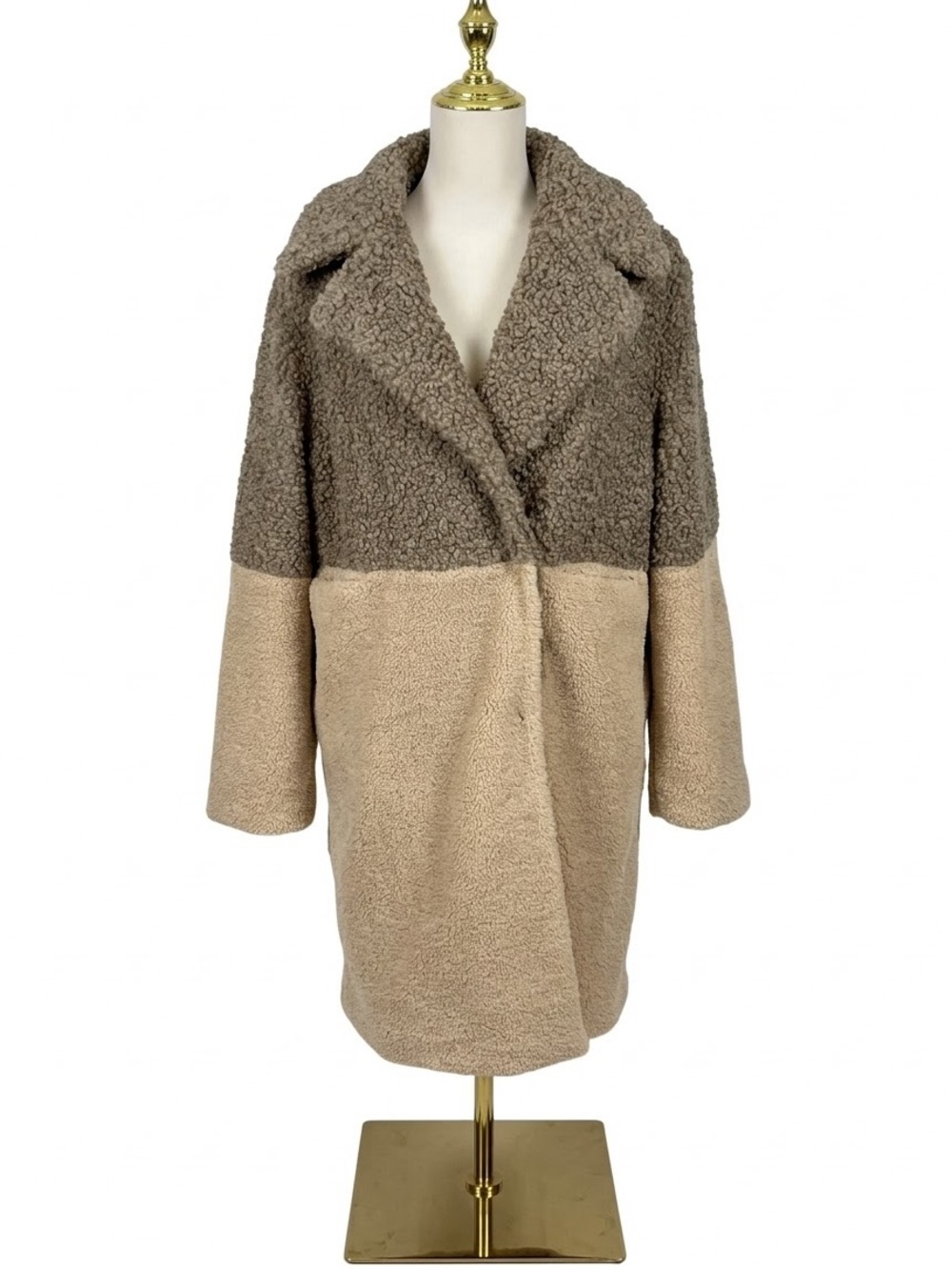 7 For All Mankind Colorblock Faux Fur Teddy Coat Size M Beige Taupe Sherpa
